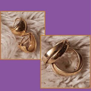 2 Gold Tone Pair - Hoop Earrings